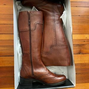 GIROTTI leather wingtip brown knee high boots size 7.5 women’s made in Italy